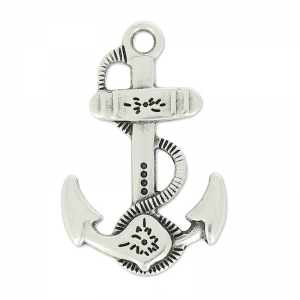 Pendentif ancre décorée 28 mm Placage Argent fin vieilli x1