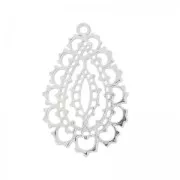 Pendentif goutte ajourée 43 mm argenté satiné x1