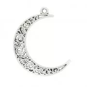 Pendentif demi-lune ajourée 39 mm Placage Argent fin vieilli x1