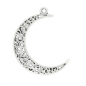 Pendentif demi-lune ajourée 39 mm Placage Argent fin vieilli x1