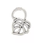 Breloque feuille de philodendron 17x12 mm argenté vieilli x1