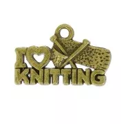 Breloque I love knitting 20x13 mm bronze x1