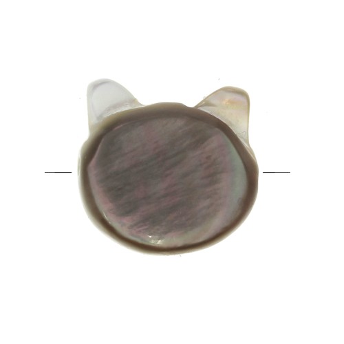 Perle tête de chat en Nacre 10 mm Gris irisé x1