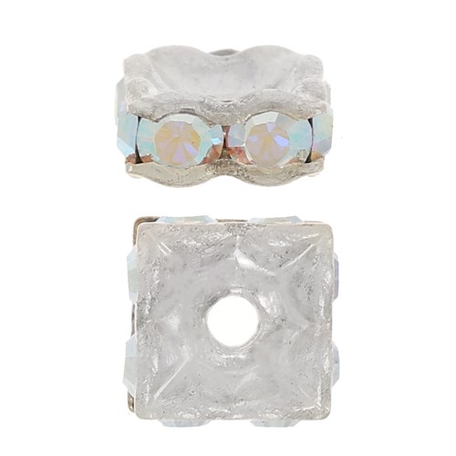 Perle rondelle Strass carrée 6 mm - Argenté - Crystal AB x1