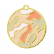 Pendentif camouflage résine époxy 30 mm Rose/Coral/doré à l'or fin x1