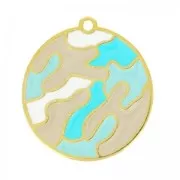 Pendentif camouflage résine époxy 30 mm Bleu ciel/Turquoise/doré à l'or fin x1