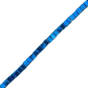 Mini perles cubes imitation hématite 1.4 mm Blue Metallic x40 cm