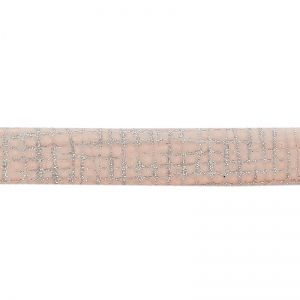 Lacet cuir double pailleté vernis motif quadrillage 5 mm Light Rose x 50cm