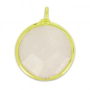 Breloque ronde facettée imitation gemme 15 mm doré/Quartz Rose x1