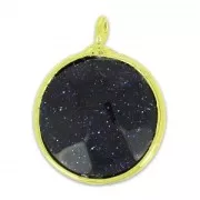 Breloque ronde facettée imitation gemme 15 mm doré/Blue Sand Stone x1