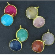 Breloque ronde facettée imitation gemme 15 mm doré/Blue x1