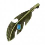 Pendentif plume 39 mm bronze/Bleu  x1|raw }}