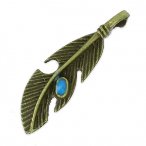 Pendentif plume 39 mm bronze/Bleu x1