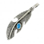 Pendentif plume 39 mm argenté vieilli/Bleu  x1