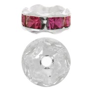 Rondelles Strass 6 mm - Argenté - Fuchsia x4