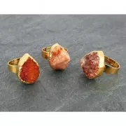 Bague Druzy Agate réglable poire 20 mm doré/Orange x1