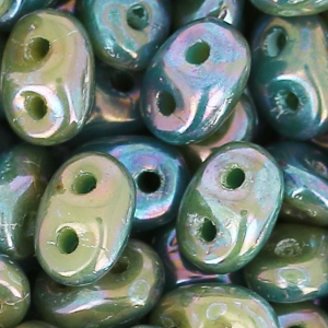 SuperDuo Duet 2,5x5 mm Bicolore Green Turquoise/Ivory Nebula  x10g