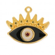 Pendentif oeil porte-bonheur résine époxy 21 mm Noir/Beige/Doré à l'or fin x1|raw }}