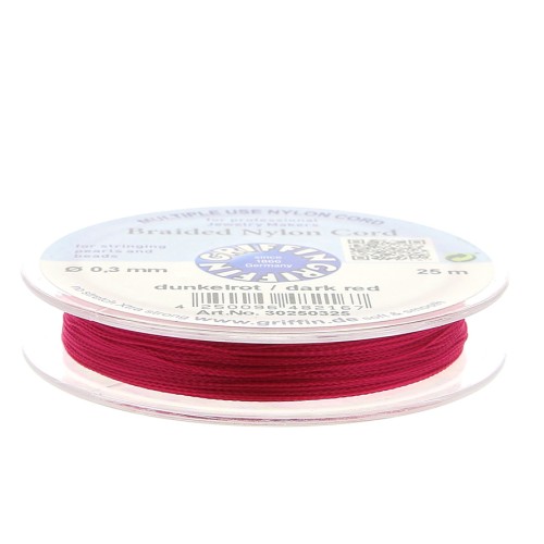 Fil de jade / Fil nylon tressé européen Griffin 0.3 à 0.5 mm Dark Red Fuchsia x25m