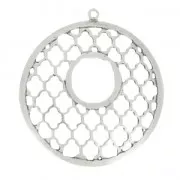 Pendentif rond ajouré motif oriental 47.5 mm Placage Argent fin vieilli x1