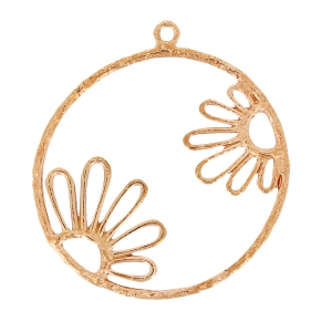 Pendentif rond filigrané motif fleur 28 mm doré rose x1