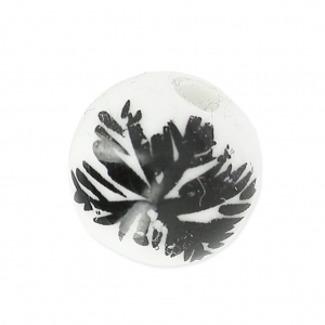 Perle ronde en céramique motif fleur 10 mm Blanc/Noir x1