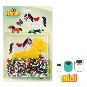 Kit cheval et petit chien en perles à repasser Hama MIDI 5 mm pour enfant