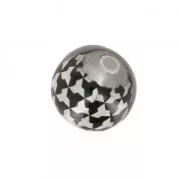 Perle ronde sérigraphiée motif pied de poule 11.5 mm Noir/Silver x1