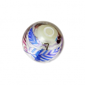 Perle ronde sérigraphiée motif feuille 11.5 mm Violet/Silver x1