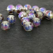 Perle ronde sérigraphiée motif feuille 11.5 mm Violet/Silver x1
