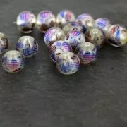 Perle ronde sérigraphiée motif feuille 11.5 mm Violet/Silver x1
