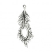 Pendentif plume de paon 71 mm Placage Argent fin vieilli x1|raw }}