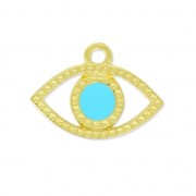 Breloque oeil porte-bonheur résine époxy 11 mm Turquoise/Doré à l'or fin x1|raw }}
