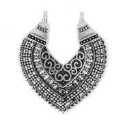 Pendentif intercalaire ajouré 2 anneaux coeur ethnique 43 mm Placage Argent fin vieilli x1