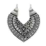 Pendentif intercalaire ajouré 2 anneaux coeur ethnique 43 mm Placage Argent fin vieilli x1