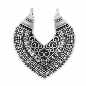 Pendentif intercalaire ajouré 2 anneaux coeur ethnique 43 mm Placage Argent fin vieilli x1