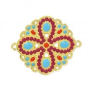 Intercalaire fleur résine époxy 2 anneaux 33 mm Bordeaux/Bleu/Doré à l'or fin x1