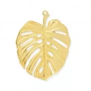Pendentif en métal feuille de philodendron 50 mm Doré à l'or fin x1