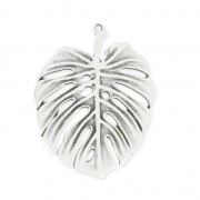 Pendentif en métal feuille de philodendron 50 mm Placage Argent fin vieilli x1