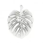 Pendentif en métal feuille de philodendron 50 mm Placage Argent fin vieilli x1