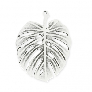 Pendentif en métal feuille de philodendron 50 mm Placage Argent fin vieilli x1