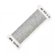 Fil à broder métallisé tressé 4 - Au ver à soie - pour broderie Argenté (001) x10m