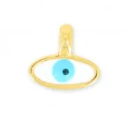 Breloque mini oeil porte-bonheur résine époxy 7 mm Turquoise/Doré à l'or fin x1