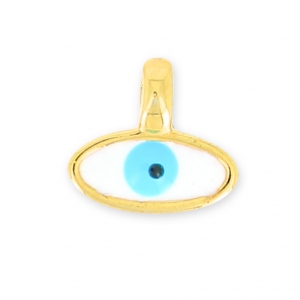 Breloque mini oeil porte-bonheur résine époxy 7 mm Turquoise/Doré à l'or fin x1