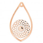 Pendentif ajouré goutte rosace 53.5x31 mm serti 5817 6mm doré rose x1|raw }}