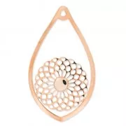 Pendentif ajouré goutte rosace 53.5x31 mm serti 5817 6mm doré rose x1