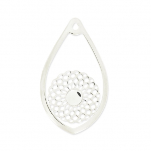 Pendentif goutte rosace ajouré 44x26 mm pour serti 6mm - Placage Argent fin x1