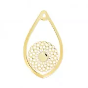 Pendentif goutte rosace ajouré 44x26 mm pour serti 6mm - Doré à l'or fin x1
