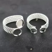 Bague en laiton avec deux sertis pour cabochon à fond plat 8 mm argenté x1