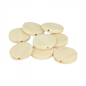 Set de 18 perles plates en bois brut naturel 25 mm x1